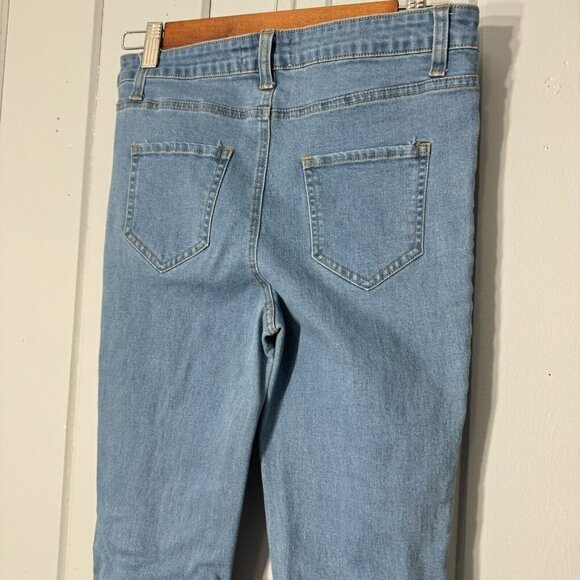 Peach Love California Denim Wide Raw Edge Bell Bottoms Flare Shredded Hem Boho S - Picture 11 of 15